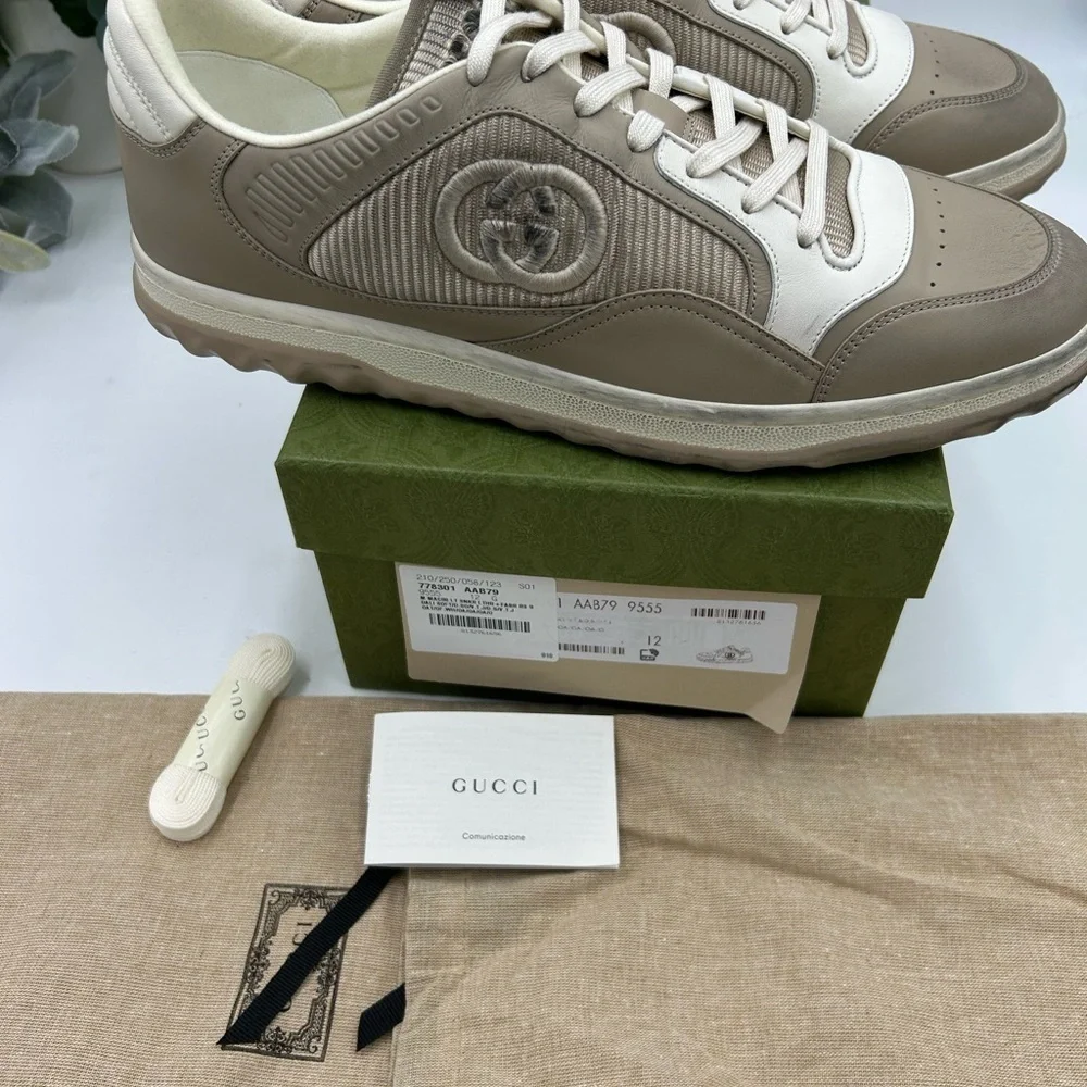 Men's Gucci Mac 80 Dune beige low top sneakers size 12 made in Italy